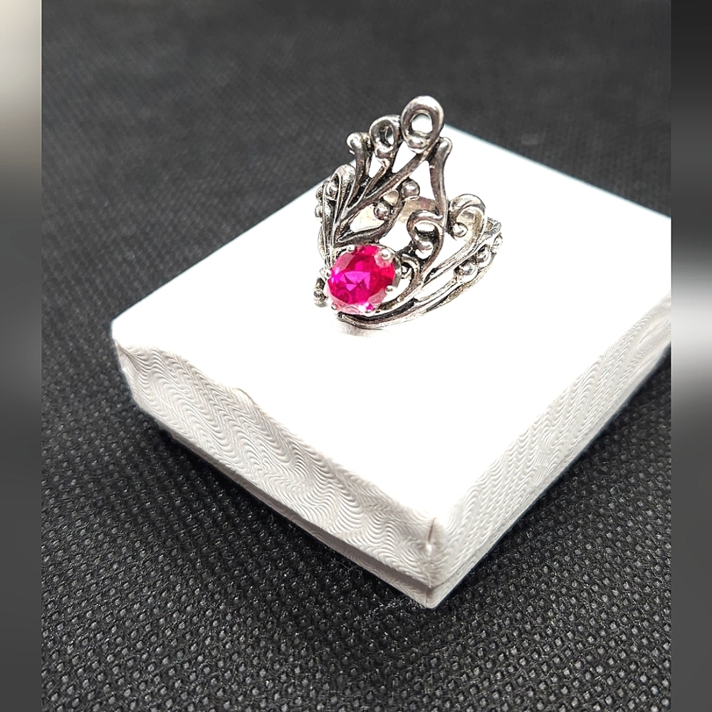 Art Nouveau Sterling Pink Topaz or Sapphire Ornate Ring Size 6.5 Statement Ring